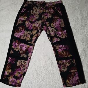 Floral Print Pants with Black Accents